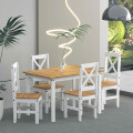 JUEGO DE COMEDOR + 4 SILLAS COLOR BLANCO/NATURAL Juego De Comedor + 4 Sillas Color Blanco/natural