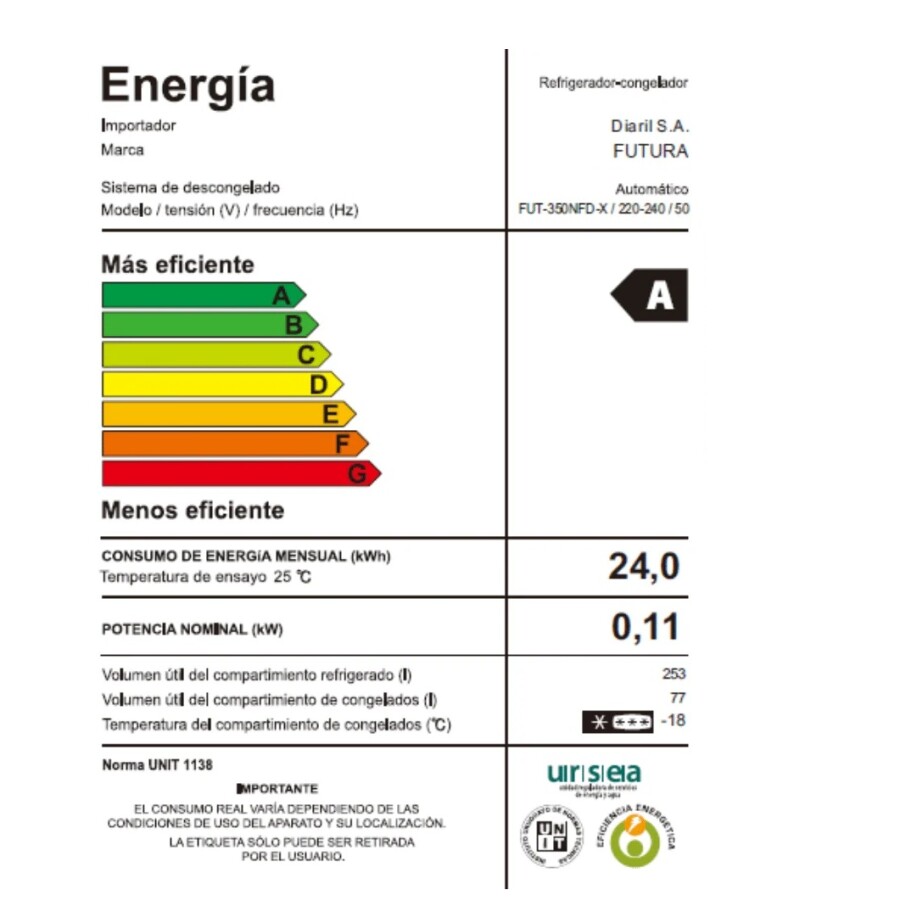 Heladera Futura de 354 litros FUT-350NFD-X Heladera Futura de 354 litros FUT-350NFD-X