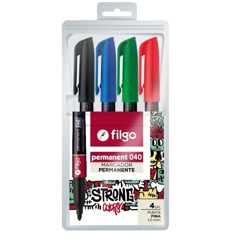Marcador Permanente 040 Fino x4 Clásico Filgo #MARCADOR FILGO PERMANENTE 040 FINO - ESTUCHE 4 CLÁSICO
