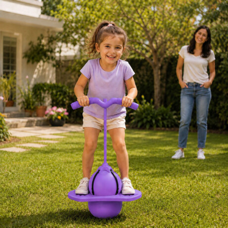 Pelota Pogo Saltarín Infantil Con Asas Base Inflador Lila