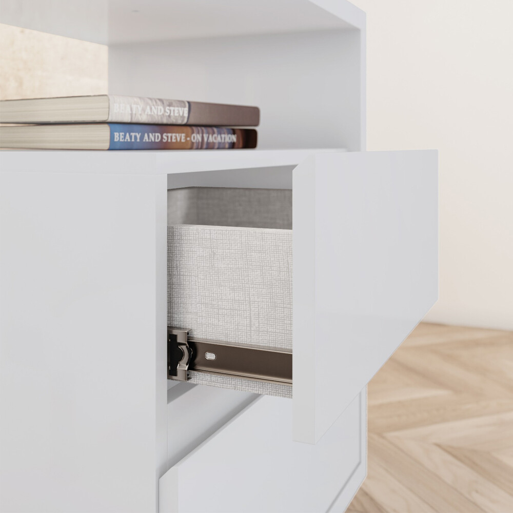 Mesa De Luz Con Espacio Y 2 Cajones Dormitorios Sommier BLANCO