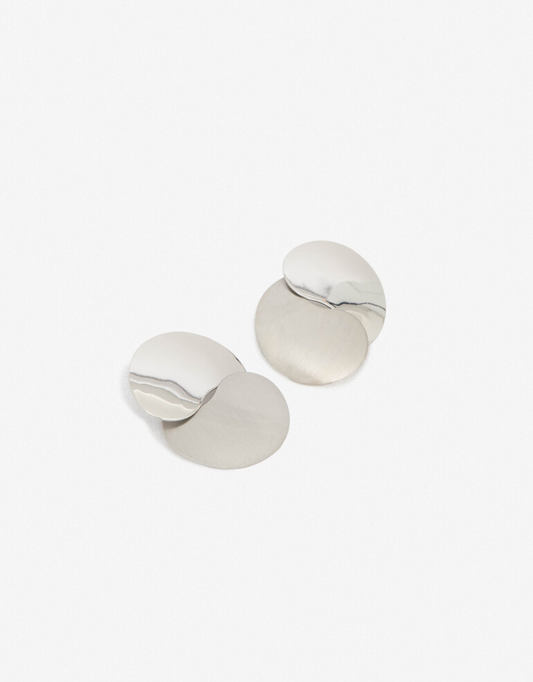 Aros Colgantes Largos Metal Aros Chapones De Metal - Plateado Rodio