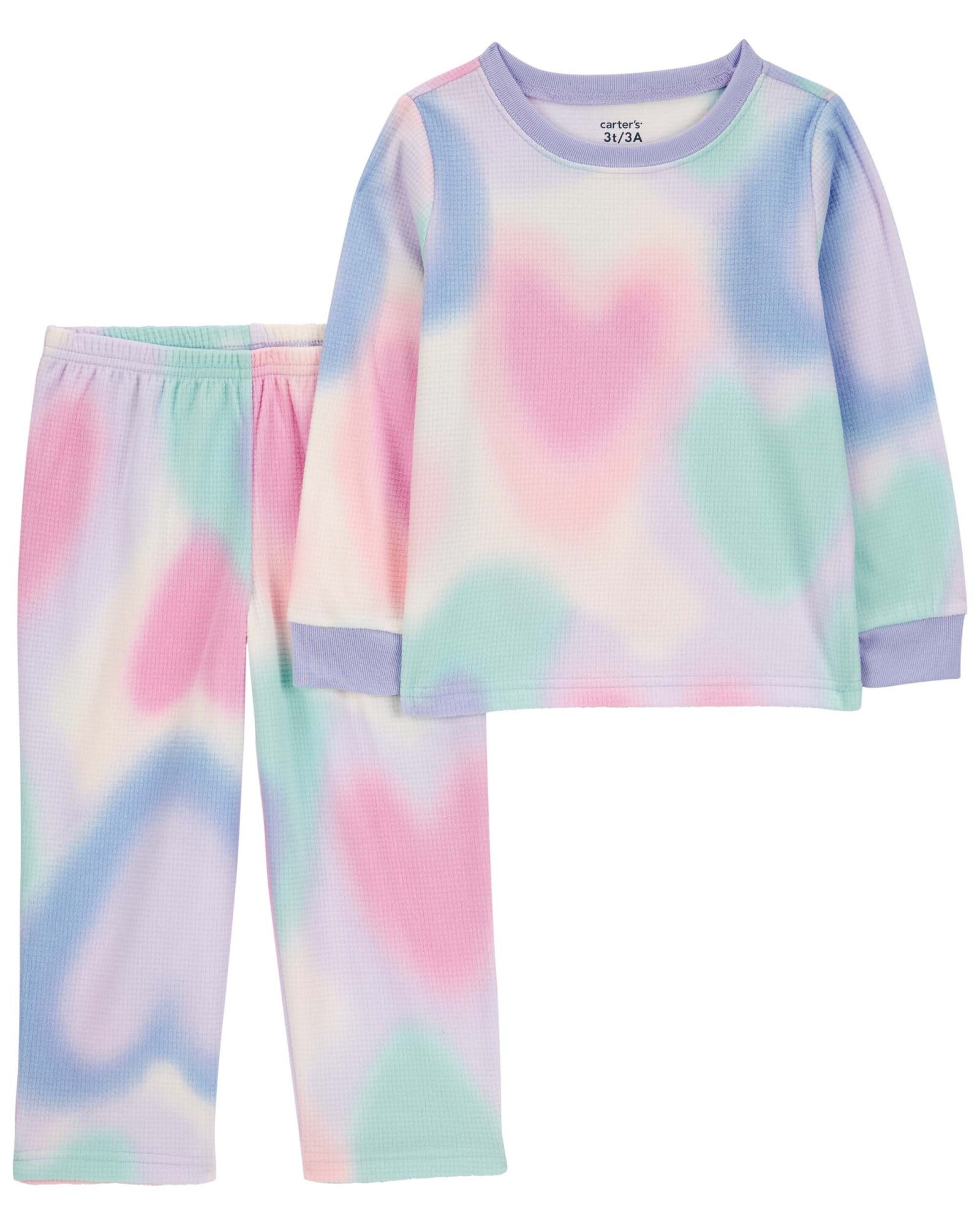 Pijama dos piezas de poliéster, pantalón y remera manga larga, diseño corazones Sin color