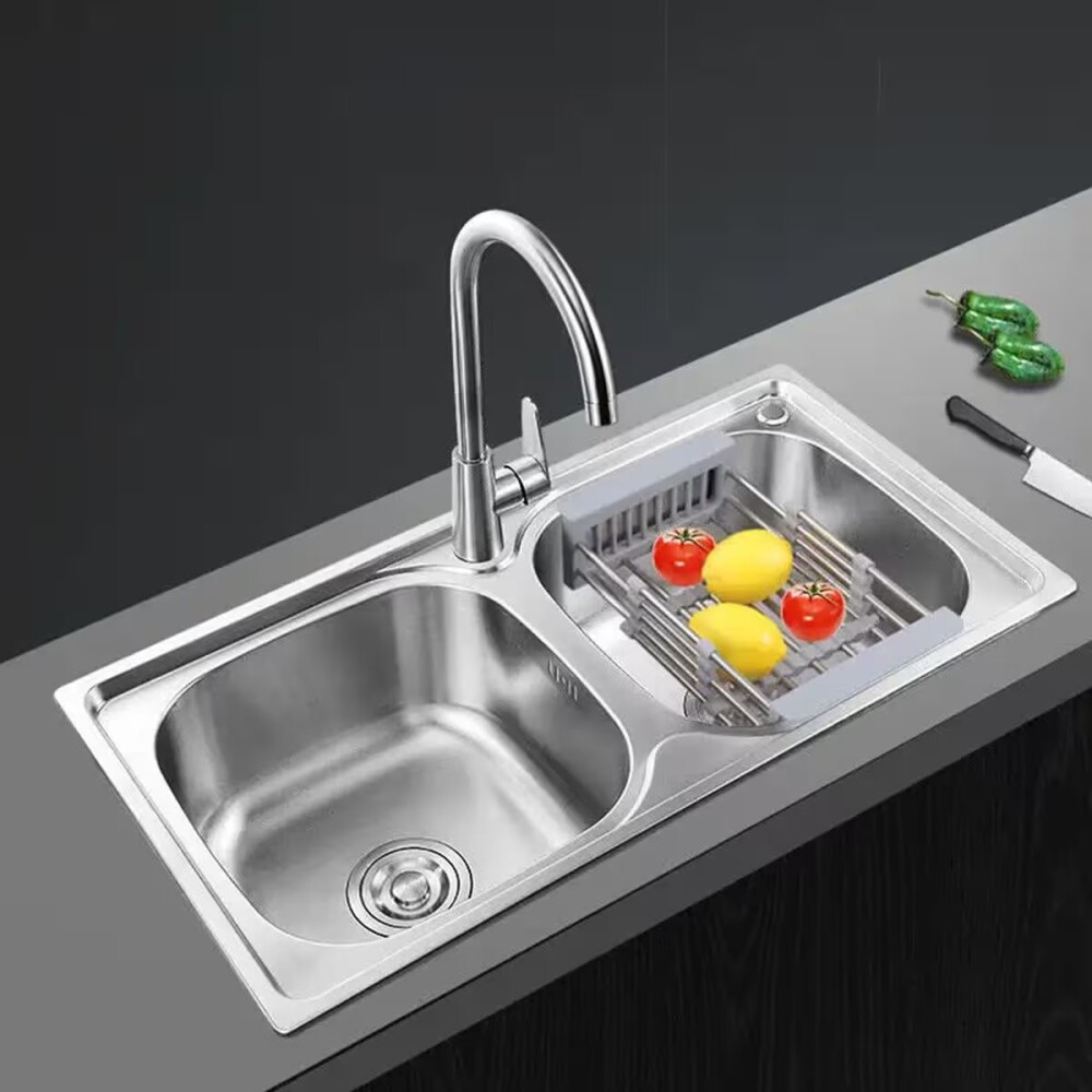 Pileta doble cocina acero inox. 201 Con Valvulas 78x43x21 cm Pileta Doble Cocina Acero Inox. 201 Con Valvulas 78x43x21 Cm