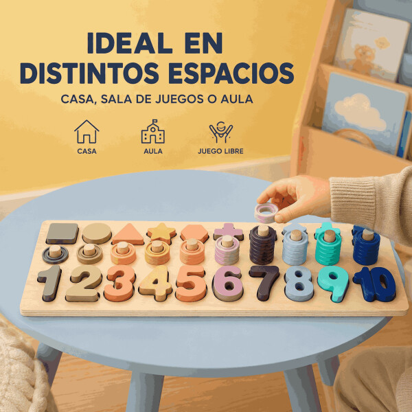 Juego Educativo de Madera con Números y Ábaco Tipo Montessori Beige