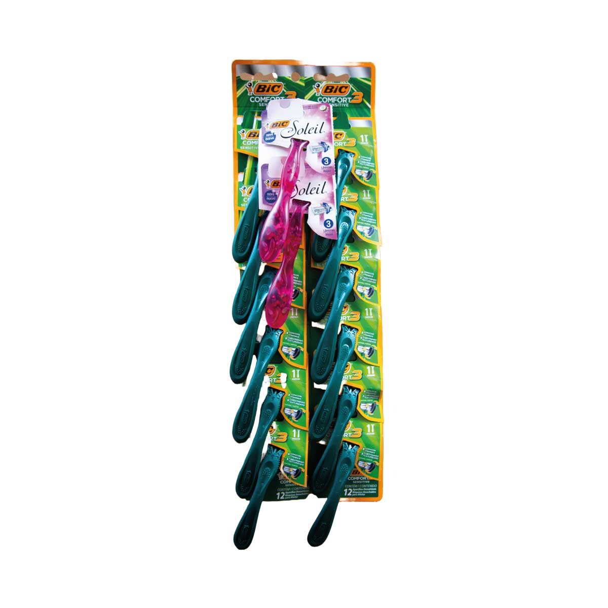AFEITADORA BIC COMFORT 3 X12 (VERDE) SENSITIVE + 2 BIC SOLEI (ROSADA) 