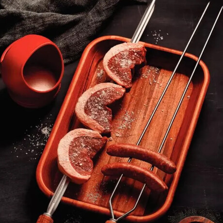 Espetón Doble 55cm P/Chorizos Carnes Acero Cromado Reforzado Plateado