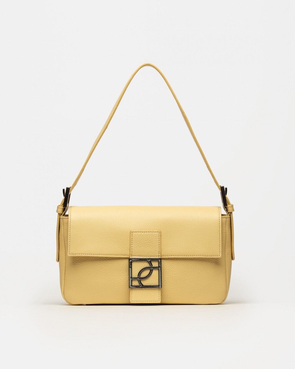 Cartera al hombro Signature en cuero graneado Vainilla