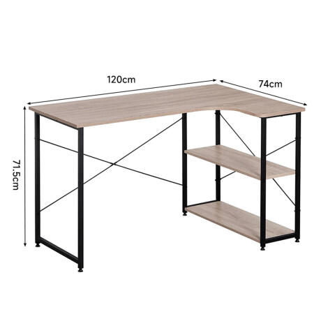 Escritorio En L Con Estantes 120 Cm Hierro Y Madera Ub MARRON-NEGRO