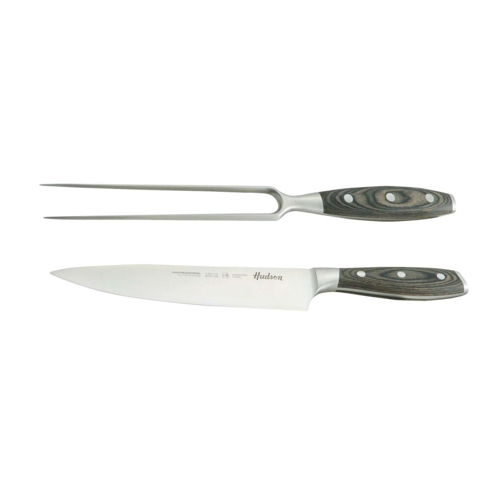 SET PARRILLA CUCHILLO/TENEDOR ACERO-Y-MADERA GRIS BBQ01