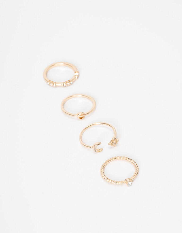 Sets Anillos Metal Set De Anillos Con Strass - Dorado