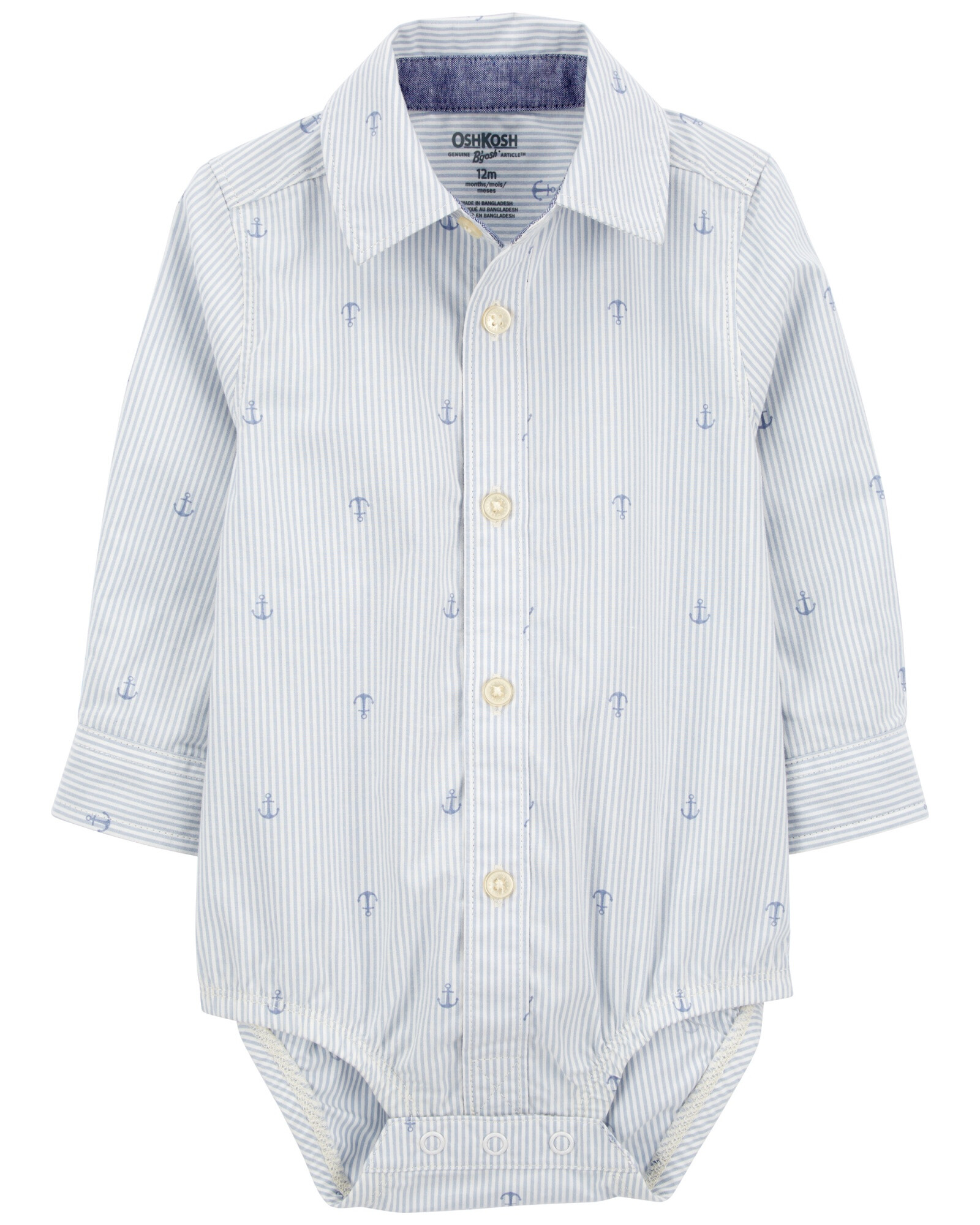 Body tipo camisa de algodón con puños plegables y diseño anclas Body tipo camisa de algodón con puños plegables y diseño anclas