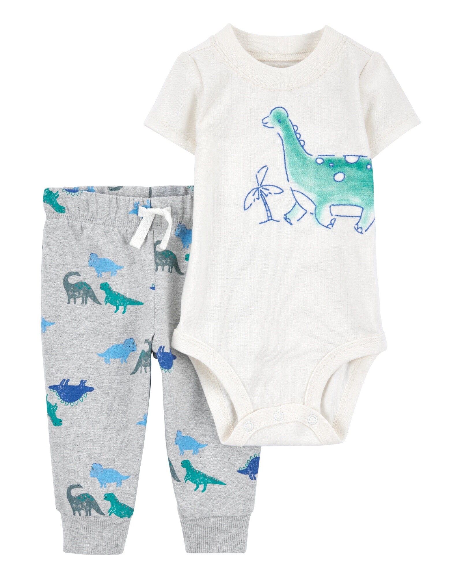 Set dos piezas de algodón, pantalón y body, diseño dinos Sin color