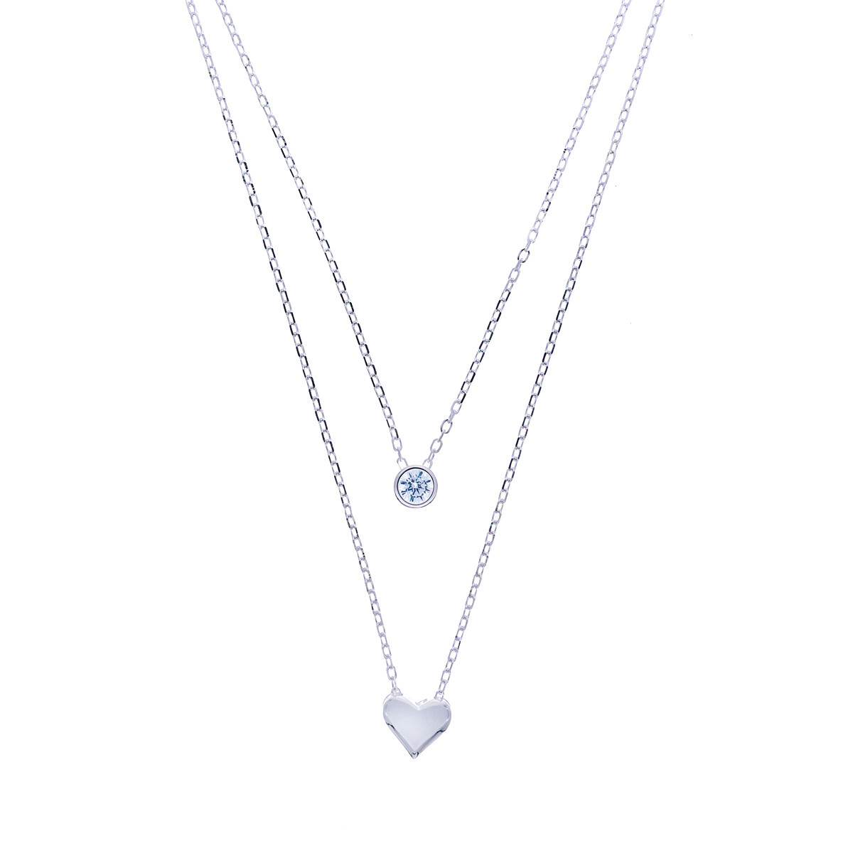 Conjunto de cadenas y dije de plata 925, CORAZON Y PUNTO DE LUZ. 