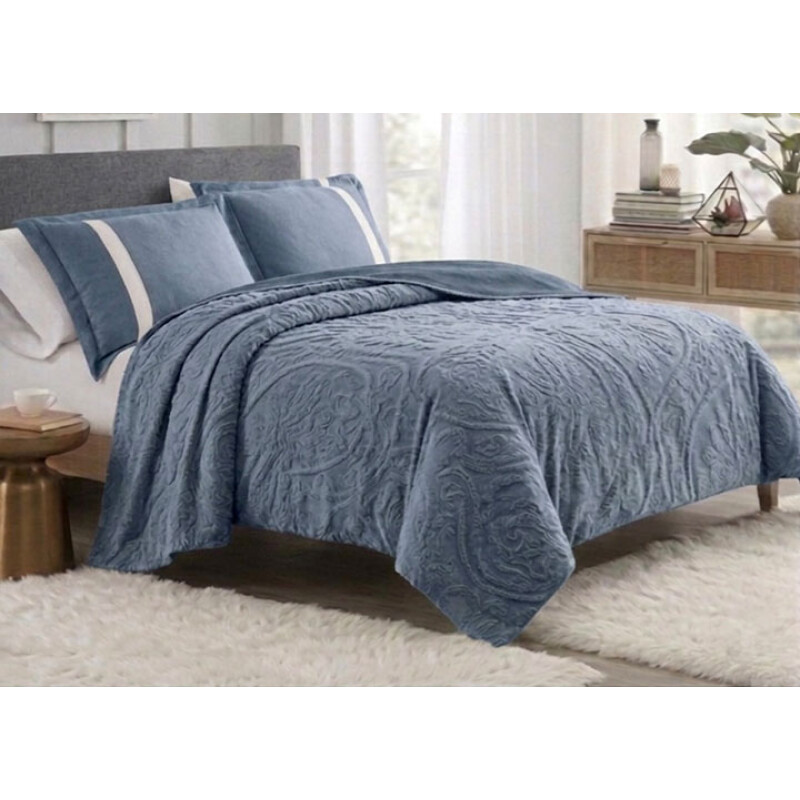 Manta Cotton Flor Corderito 2 Plazas Frazada Polar Premium 230x240 Reversible Sherpa Cálida Suave AZUL