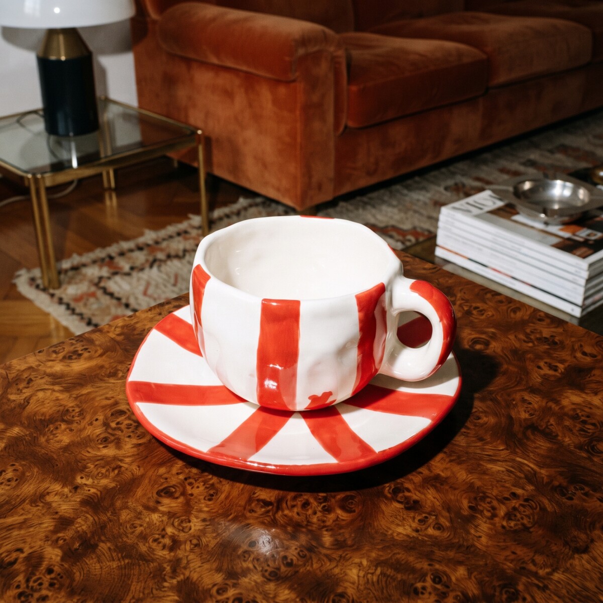 Taza de cerámica con platito Diagonal - Rojo 