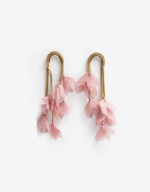 Aros Colgantes Largos Cordón Aros Colgantes Pétalos De Tela - Rosa Viejo