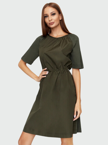 Moncler -Vestido de algodón con cintura ajustable Oliva