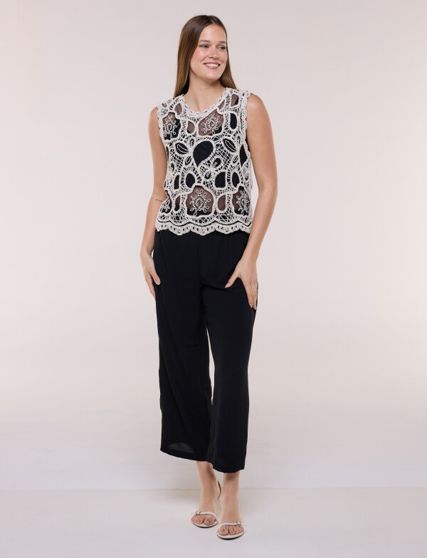 Blusa Musculosa Crochet Calada NEGRO/BEIGE