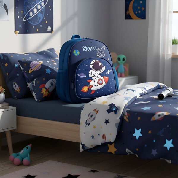 Mochila Escolar Reforzada 33x24cm 2 Bolsillos Astronauta Color Azul