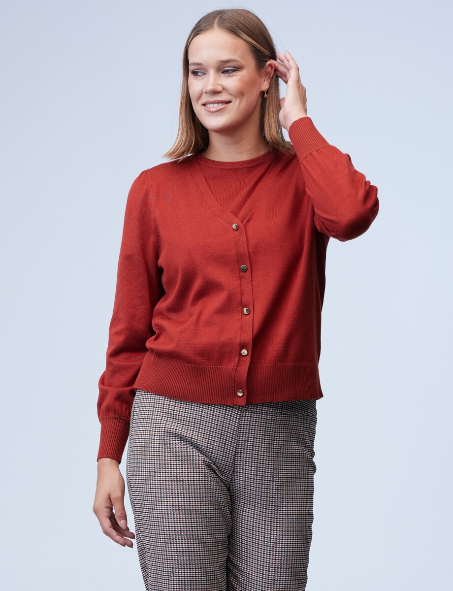 Cardigan Basico Boton Metal - Terracota 