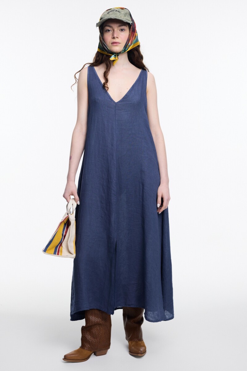 VESTIDO ESCOTE V Azul