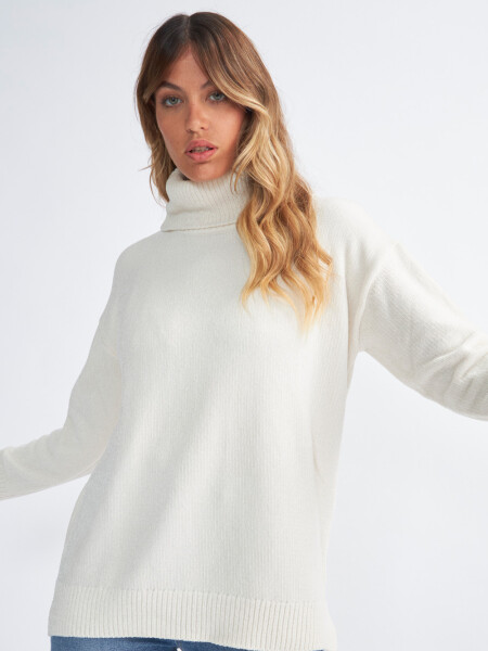 Sweater cuello alto de punto chenille Blanco