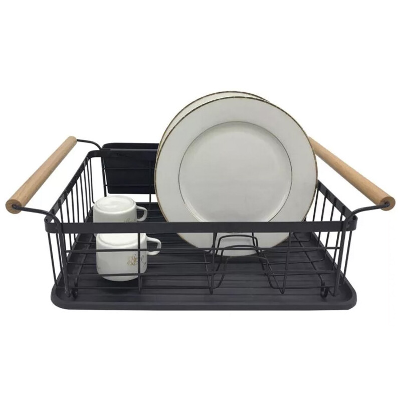 Escurridor de Platos en Metal con Asas de Madera Negro
