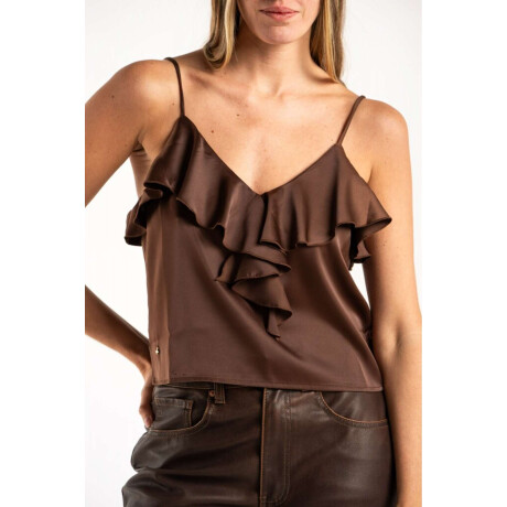Musculosa Volado Saten Chocolate