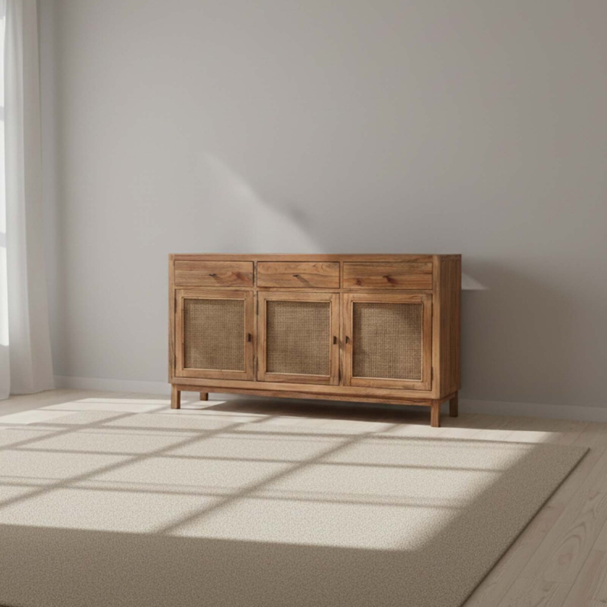 APARADOR/CRISTALERO - MADERA NATURAL-BEIGE MINDI 