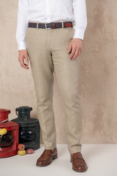 Pantalón de lino Slim Fit Beige