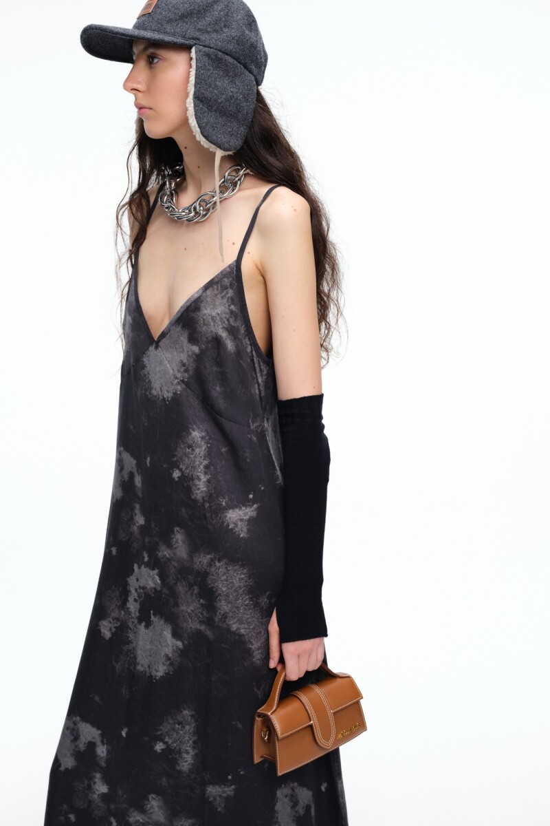 VESTIDO LARGO PRINT Negro