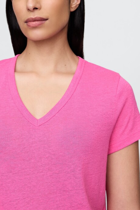 Remera Lino Crop Manga Corta Mujer Phoebe Pink