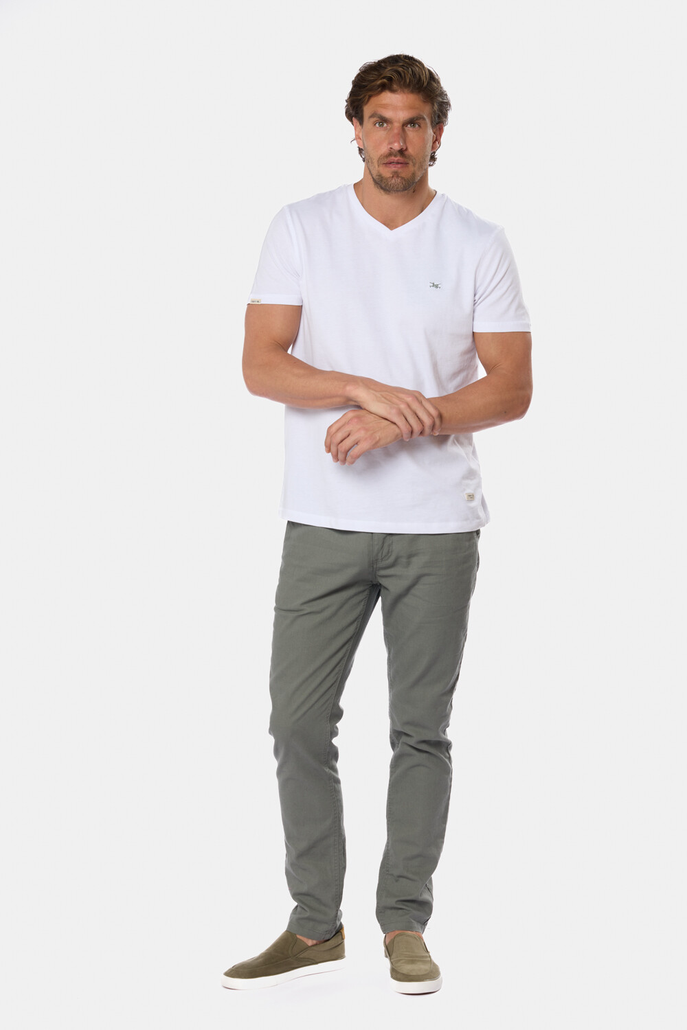 PANTALÓN DE LINO CON CINTURA ELASTIZADA Verde Oscuro