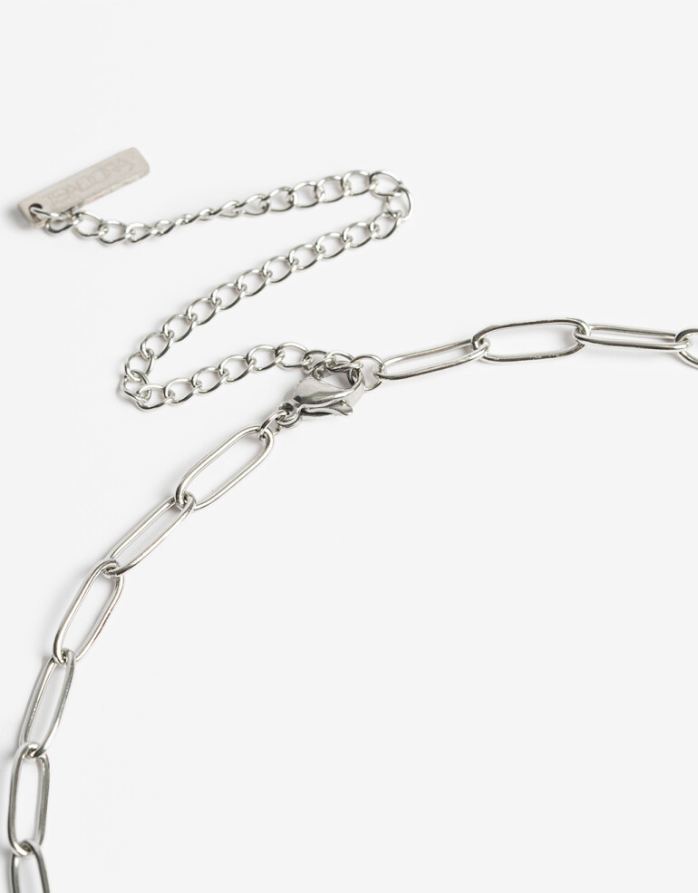 Cadena Corta con Dije Letras Collar De Acero Con Inicial P - Plateado