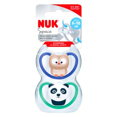 Chupetes Nuk x2 + Porta Chupete Línea Space Azul 6-18m