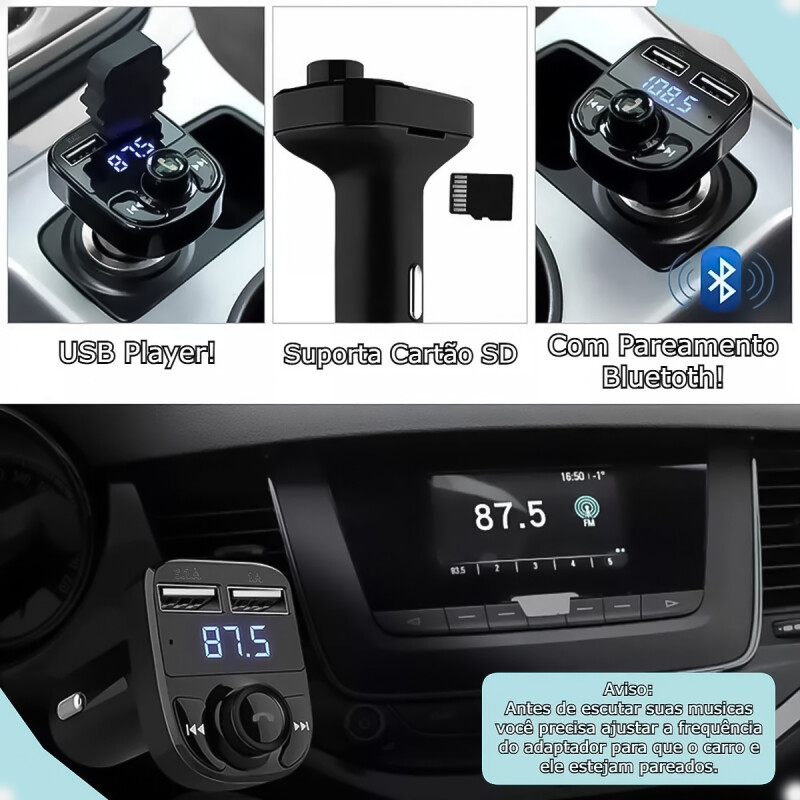 Transmisor FM Bluetooth Para Auto con 2 Puertos USB y Lector de Memoria microSd Transmisor FM Bluetooth Para Auto con 2 Puertos USB y Lector de Memoria microSd