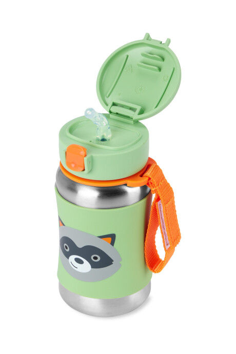 Botella de acero inoxidable con sorbito, diseño mapache Botella de acero inoxidable con sorbito, diseño mapache