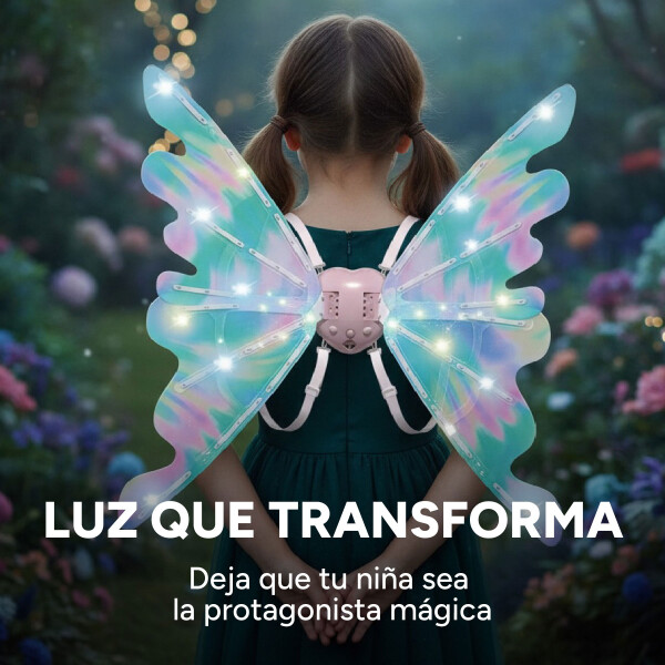 Set Alas Hada Mariposa Luminosas Led Correas Ajustables Niña Color Celeste
