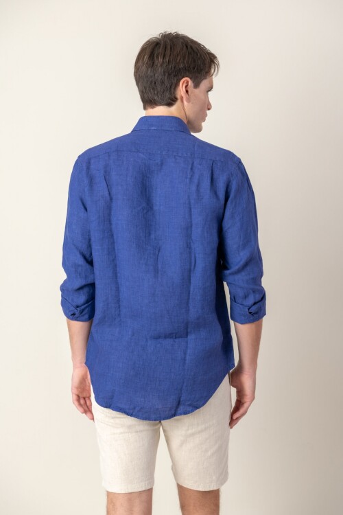 Camisa short collar lino Dark blue