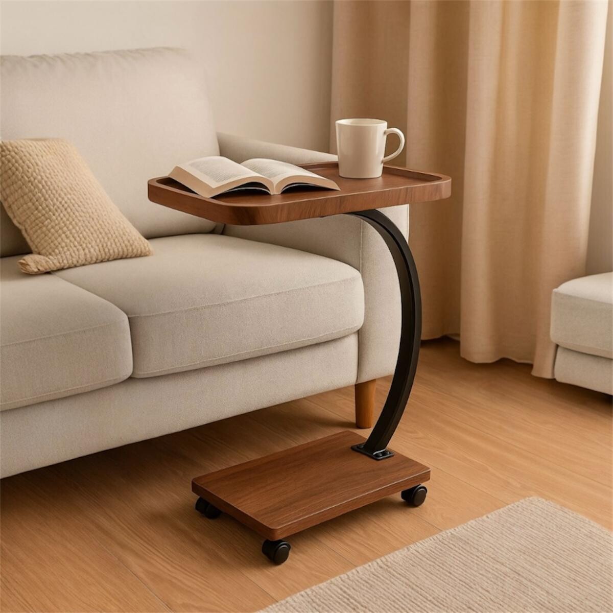 Mesa Aulixiar Lateral con Ruedas Metal y Madera 