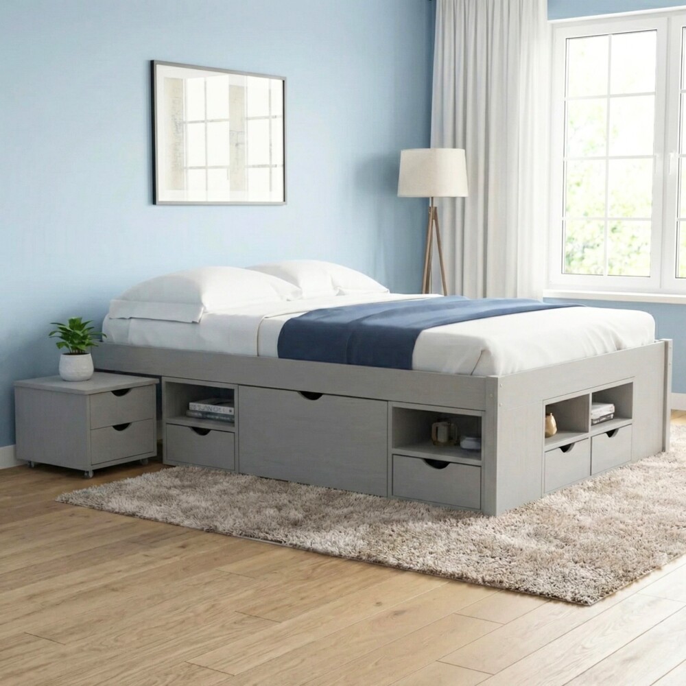 Cama 2 plazas con Cajones - Charme - Linea Funcional Gris