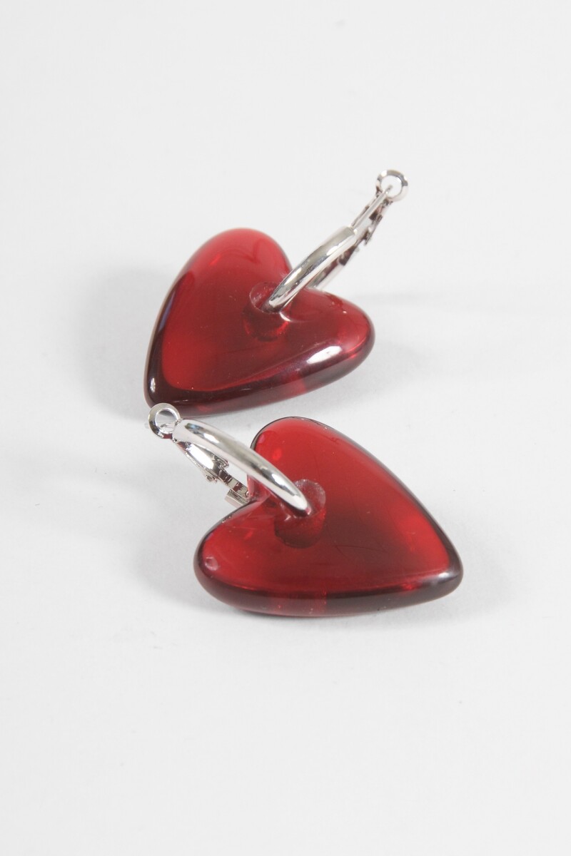 Aros con dije cora rojo plateado