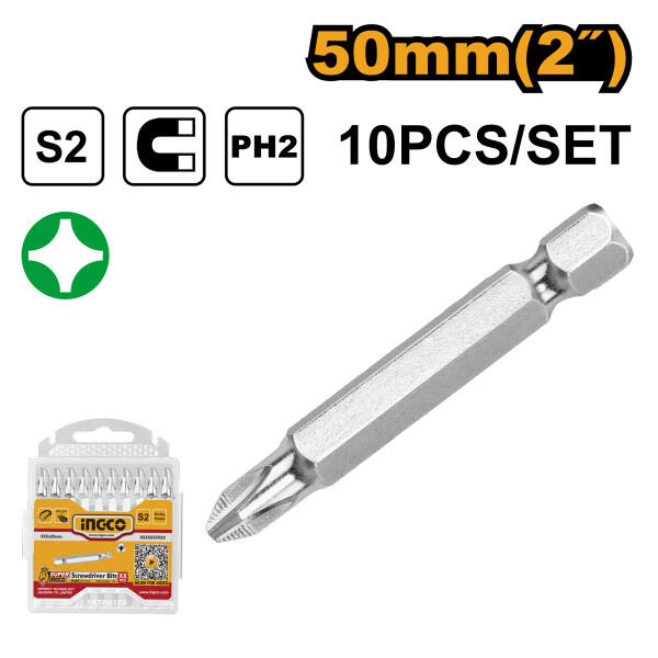 PUNTA ATORNILLADOR PHILLIPS PH2 50MM INGCO SDB11PH223 (10 X PACK) PUNTA ATORNILLADOR PHILLIPS PH2 50MM INGCO SDB11PH223 (10 X PACK)