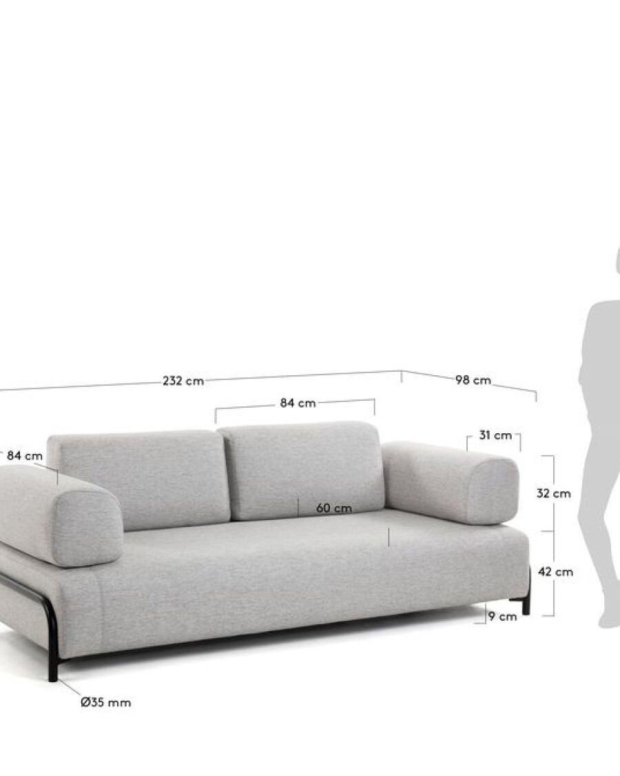 Sofá Compo 3 plazas gris claro 232 cm