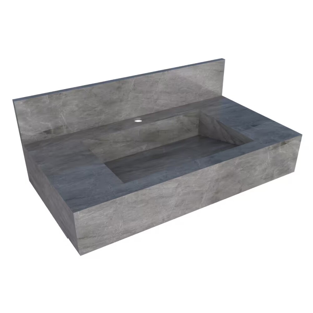 Mueble de baño suspendido de porcelanato gris Milano 84 cm con bacha incorporada Mueble De Baño Suspendido De Porcelanato Gris Milano 84 Cm Con Bacha Incorporada