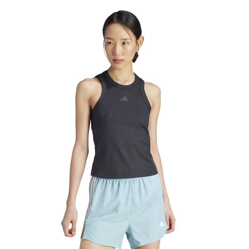Musculosa Adidas All Gym Seasonal Rib Tight Fit 3 Rayas Negro