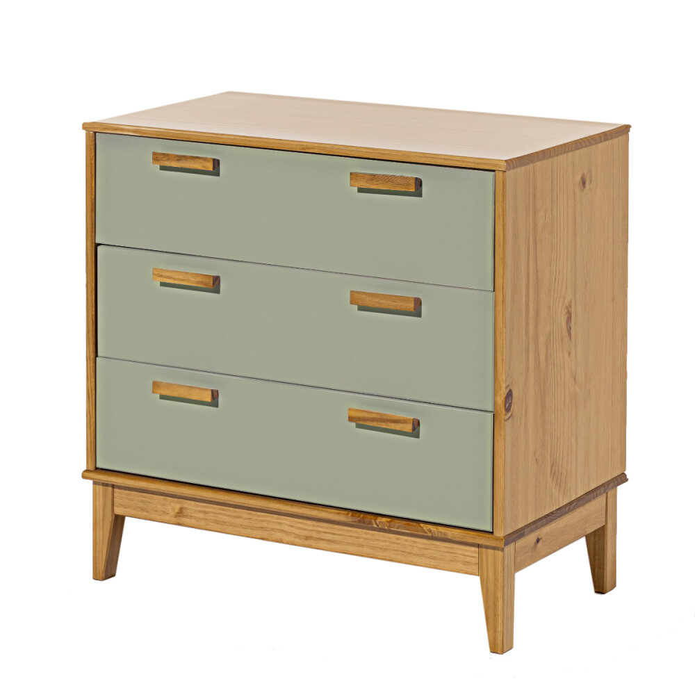 MESA DE LUZ O NOCHE 3 CAJONES DE GRAN TAMAÑO MINI CÓMODA CAJONERA EN MADERA MACIZA VERDE