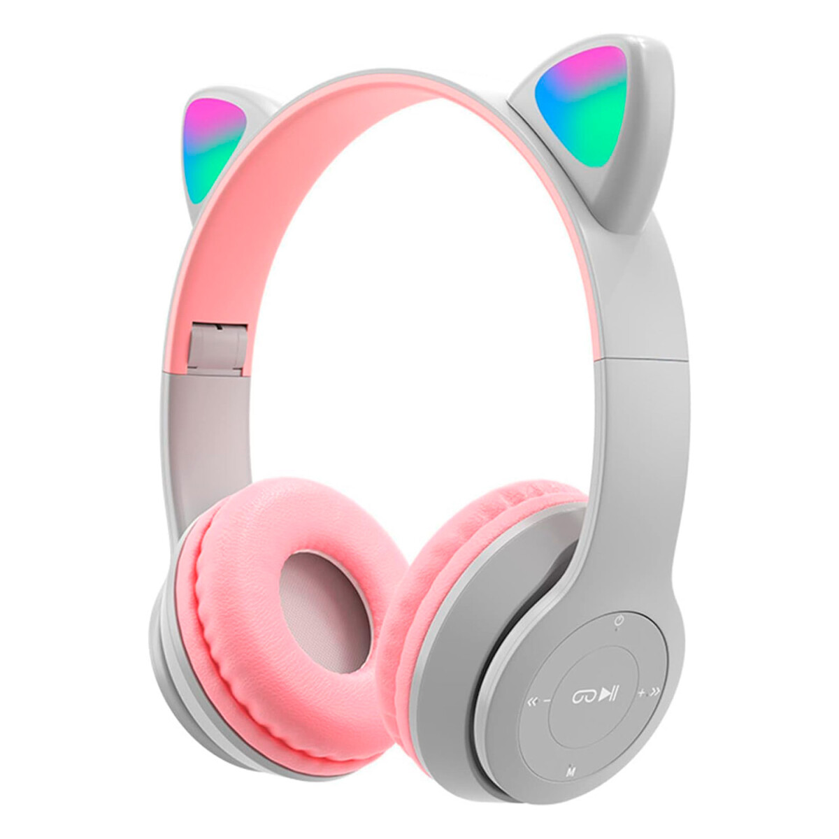 Auriculares BT Plegables Orejas Gato con Luz LED RGB - Gris 