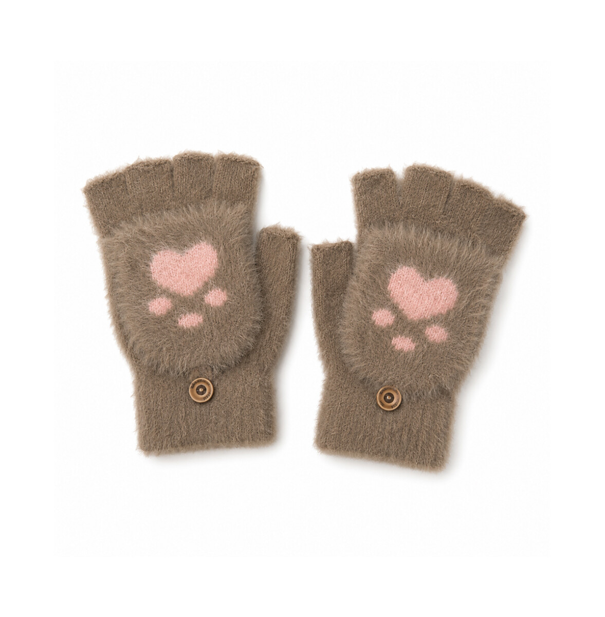 Mitones guantes peluche peludito Huella - Marron 
